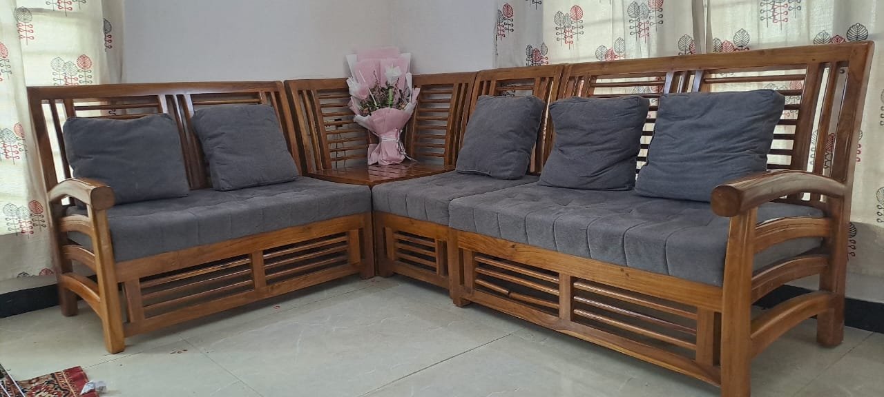teak with cushion corner sofa set(2+1+2)
